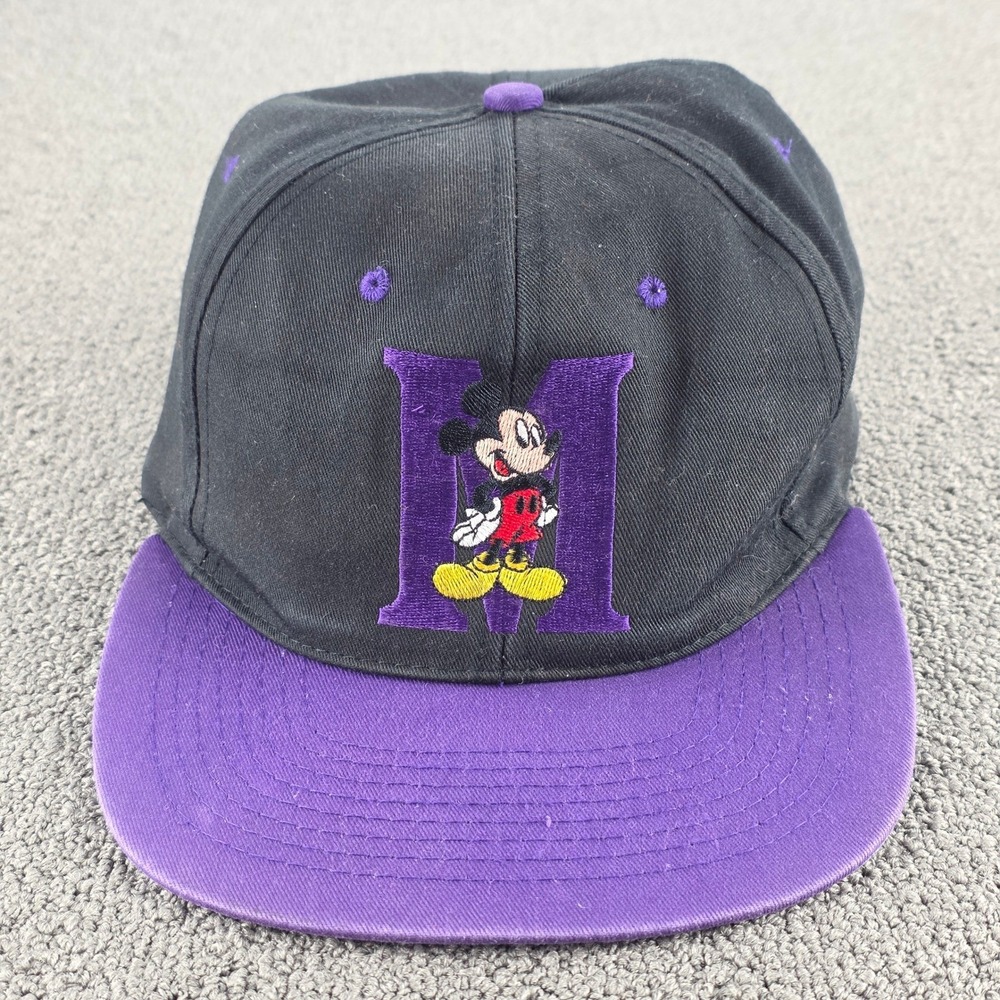 Disney Mickey‎ Unlimited Snapback Hat Mens Black Purple Vintage 90s Style OSFM